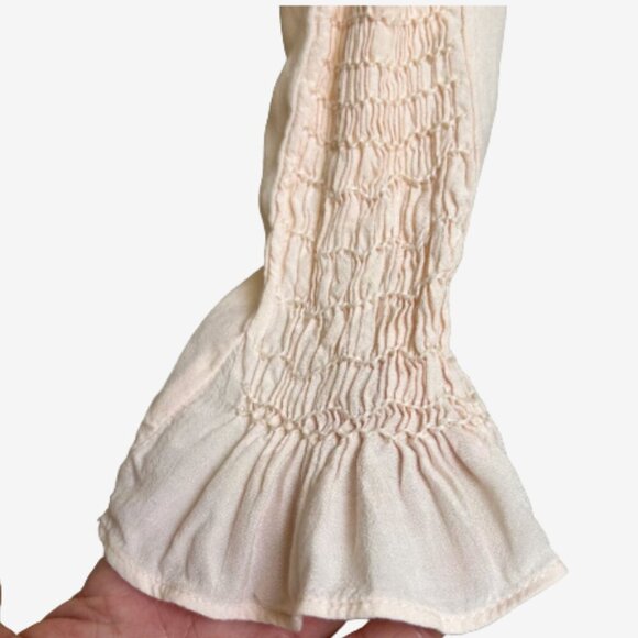 Free People Blouse Pink Coral Smocked Yoke Size XS - Picture 5 of 9